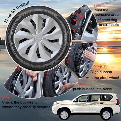 Hubcaps, 16 inch of hubcaps, Wheel Cover Replacement, Universal-Fit Steel Wheel Rim Caps ABS Tire Covers for Most Cars Trucks Sedans SUV -Set of 4（16-inch，Black） in Saudi Arabia