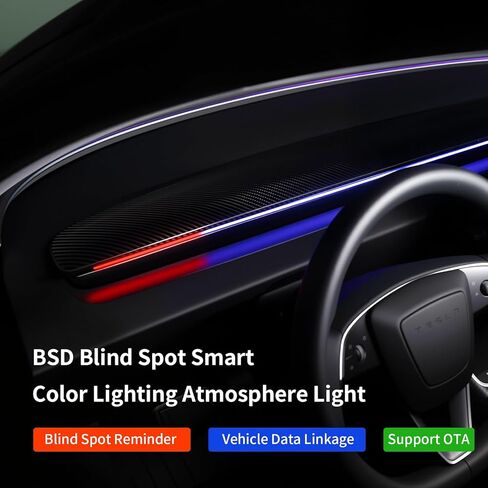 الإضاءة المحيطة مع اكتشاف النقاط العمياء والتحذير لسيارة Tesla Model 3 Highland (2024 2025) وY Juniper (2025 2026) | نظام مراقبة بي إس دي | إضاءة محيطة آمنة LED متعددة الألوان | تحديث عبر الهواء in Kuwait