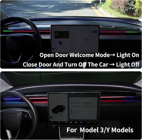 الإضاءة المحيطة مع اكتشاف النقاط العمياء والتحذير لسيارة Tesla Model 3 Highland (2024 2025) وY Juniper (2025 2026) | نظام مراقبة بي إس دي | إضاءة محيطة آمنة LED متعددة الألوان | تحديث عبر الهواء in Kuwait