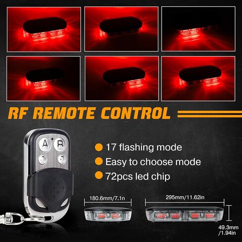 OPP ULITE Red Led Strobe Lights Rmote Control بطارية لاسلكية قابلة لإعادة الشحن، 17 وضع وامض، سطوع عالي منخفض، 72-Led، 12 بوصة منارة سقف علوي أضواء تحذير فلاش للمركبات والشاحنات، حزمة 1PC in Kuwait