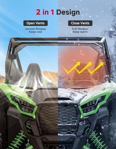 زجاج أمامي بفتحات تهوية من KEMIMOTO متوافق مع Kawasaki Teryx KRX 1000 2020-2026، نافذة UTV مقاومة للخدش مع شرائط مطاطية مثبتة مسبقًا وزجاج أمامي كامل مطلي بالصلب in Kuwait