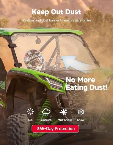 زجاج أمامي بفتحات تهوية من KEMIMOTO متوافق مع Kawasaki Teryx KRX 1000 2020-2026، نافذة UTV مقاومة للخدش مع شرائط مطاطية مثبتة مسبقًا وزجاج أمامي كامل مطلي بالصلب in Kuwait