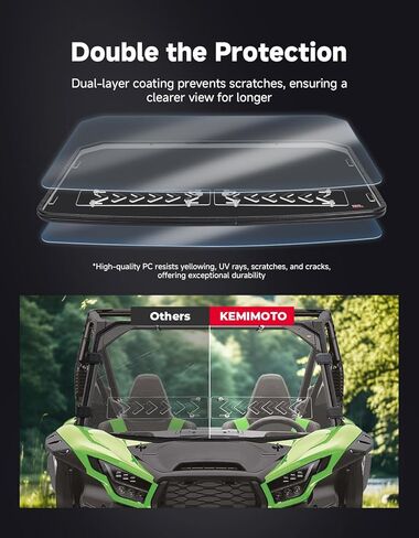 زجاج أمامي بفتحات تهوية من KEMIMOTO متوافق مع Kawasaki Teryx KRX 1000 2020-2026، نافذة UTV مقاومة للخدش مع شرائط مطاطية مثبتة مسبقًا وزجاج أمامي كامل مطلي بالصلب in Kuwait