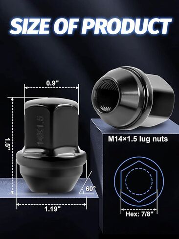 M14x1.5 Wheel Lug Nut 20pcs Black Lug Nuts Compatible with Camaro Corvette Impala Lug Nuts 1.5 inch Length in Saudi Arabia
