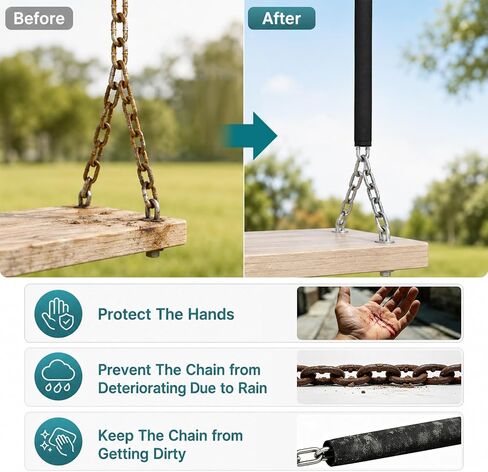 4 Pcs Swing Chain Covers Outdoor: Waterproof High Duty Fabric Cord Covers, Hanging Protector Acccessories for Patio or Hammock (Black) in Saudi Arabia