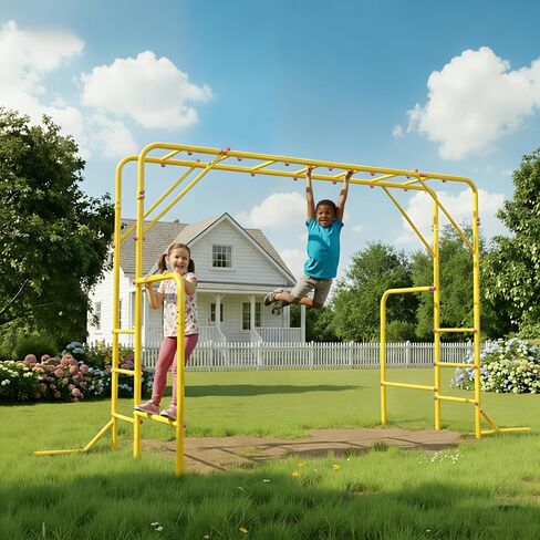 Outdoor Monkey Bars for Kids, Steel Monkey Bar for Backyard, with Climbing and Gymnastics Bar,Free-Standing Playset for Children Age 3-12,Compact for Small Yards, Yellow in Saudi Arabia