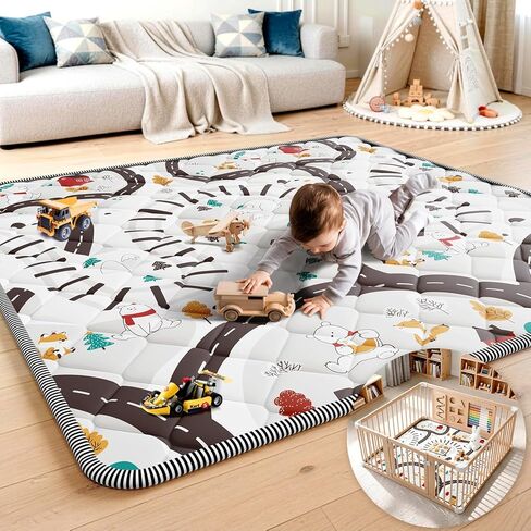 Palopalo 74x50in Foam Baby Play Mat for Floor, Thick Cushioning Padding Playmat for Playpen, Soft and Non-Slip Baby Crawling Blanket for Babies, Toddlers and Infants, Machine Washable for Easy Care in Saudi Arabia