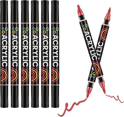 Black Dual Tips Acrylic Paint Markers - Fine Tip and Brush Tip Acrylic Paint Pens for Stone,Paper,Wood,Glass,Fabric Paint,DIY Crafts (6, Black) in Saudi Arabia