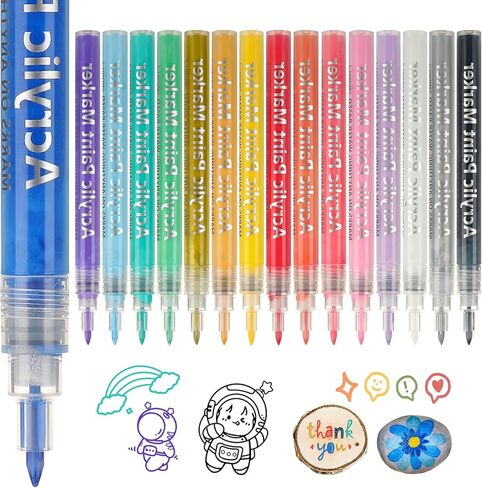 MaxGear Acrylic Paint Markers, 16 Colors Fine Tip 0.7mm Paint Pens, Water-Based Quick Drying for Rock Painting, Wood, Fabric, Glass, Canvas & DIY Crafts in Kuwait