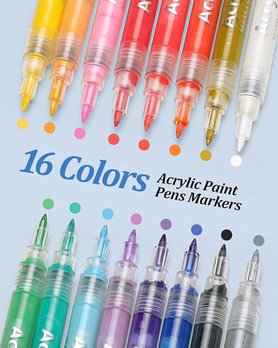 MaxGear Acrylic Paint Markers, 16 Colors Fine Tip 0.7mm Paint Pens, Water-Based Quick Drying for Rock Painting, Wood, Fabric, Glass, Canvas & DIY Crafts in Kuwait