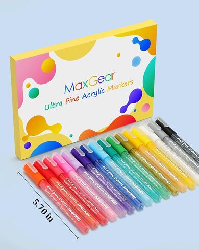 MaxGear Acrylic Paint Markers, 16 Colors Fine Tip 0.7mm Paint Pens, Water-Based Quick Drying for Rock Painting, Wood, Fabric, Glass, Canvas & DIY Crafts in Kuwait