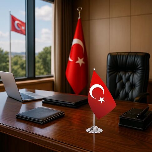Turkey Table Flag 5.9 x 8.9 Inch – Turkish Desk Flag with 13 Inch Chrome Pole and 3.07 Inch Base – Double-Sided Sublimation Printed Deluxe Satin Fabric – Indoor Decoration for Office, Home & Events in Saudi Arabia