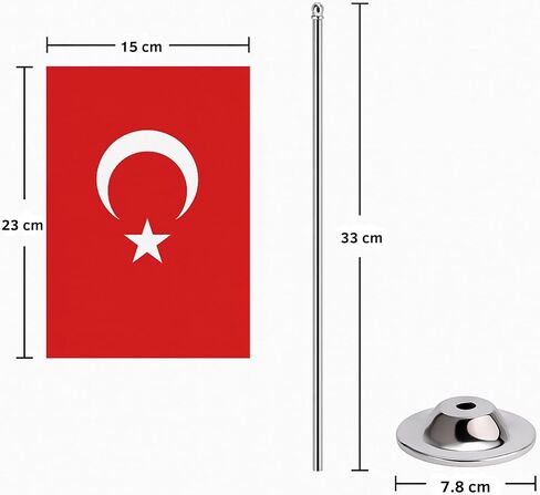 Turkey Table Flag 5.9 x 8.9 Inch – Turkish Desk Flag with 13 Inch Chrome Pole and 3.07 Inch Base – Double-Sided Sublimation Printed Deluxe Satin Fabric – Indoor Decoration for Office, Home & Events in Saudi Arabia