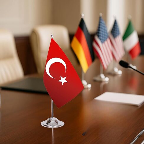 Turkey Table Flag 5.9 x 8.9 Inch – Turkish Desk Flag with 13 Inch Chrome Pole and 3.07 Inch Base – Double-Sided Sublimation Printed Deluxe Satin Fabric – Indoor Decoration for Office, Home & Events in Saudi Arabia