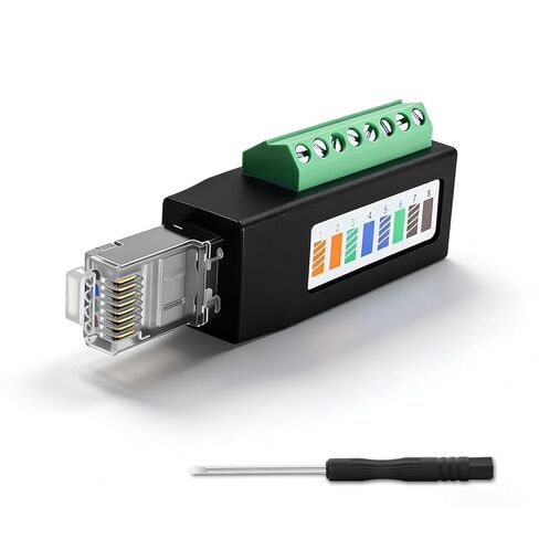 Poyiccot RJ45 Screw Terminal Connector, 90 Degree RJ45 Male to 8 Pin Screw Terminal Adapter, RJ45 Breakout Board/Network RJ45 Ethernet Converter Block Plug for CCTV Digital DVR Network,1pcs in Saudi Arabia