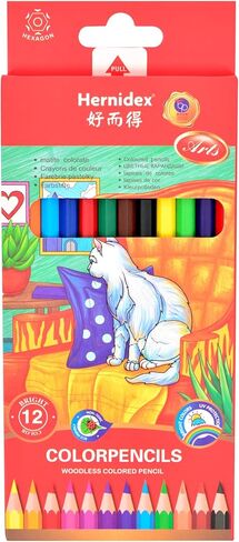 120 Counts Hernidex® Colored Pencils, 10 Pack 12 Bright Colors, Woodless, Non-Toxic, UV Protection, Hexagon Shape, HD-0425 in Saudi Arabia