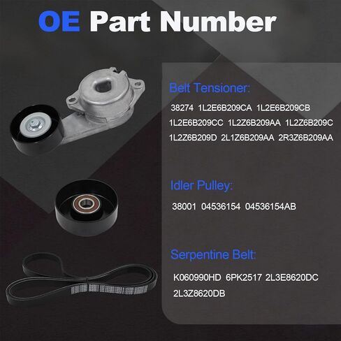 AUCERAMIC 90-K38274E Serpentine Belt Tensioner & Idler Pulley Kit Fit for Ford F-150, F-250/F-350/F-450/F-550 Super Duty, E-150 E-250 E-350 Excursion 4.6L 5.4L 6.8L 2002-2010 in Kuwait