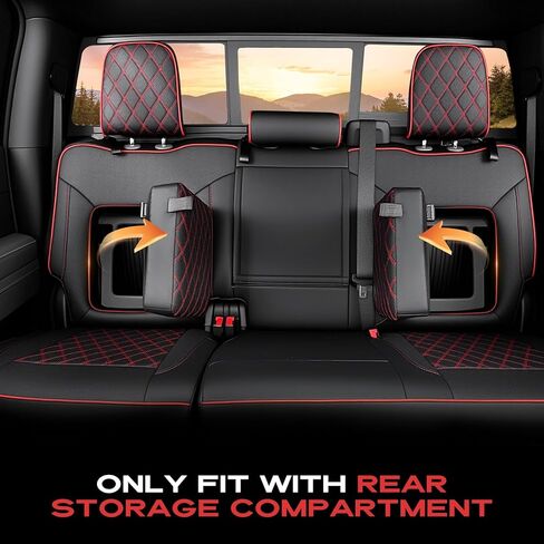 أغطية مقاعد السيارة TAPTES مناسبة خصيصًا لسيارة Chevy Silverado وGMC Sierra 1500 مع صندوق تخزين المقعد الخلفي 2025 2024 2023 2022 2021 2020 2019، مجموعة كاملة من الشاحنات الجلدية المقاومة للماء (أسود وأحمر) in Kuwait