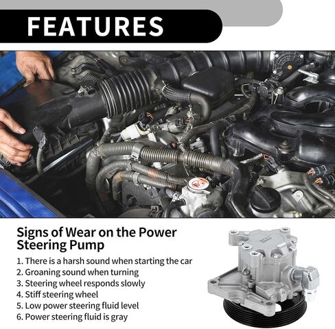 Power Steering Pump No.0024664601/0024668101 - Car Power Assist Pump - for Mercedes-Benz ML320 3.2L V6 1998-2003 for Mercedes-Benz ML350 2003-2005 Aluminum Alloy with Pulley - 1 Pc in Kuwait