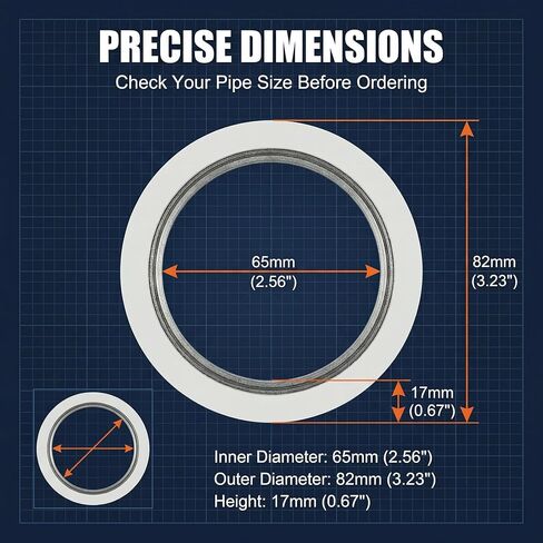 2 PCS Car Exhaust Gasket, ID 65mm(2.56 In) Graphite Exhaust Flange Gasket Seal Muffler Ring, Exhausts Pipe Manifold Gaskets Replacement, Fit for RV SUV Truck (Silver) in Saudi Arabia