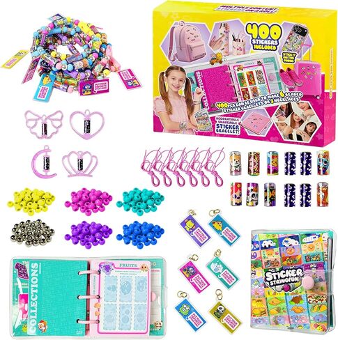 Sticky Rolls Bracelet Kit with Collection Book, 400 Mini Sticker Set, Wearable & Shareable Sticky Rolls, Kids Beading Set for Bracelet & Necklace Making, 1000+ Designs (4 x Pendant & 6X Drop) in Saudi Arabia