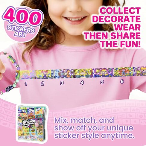 Sticky Rolls Bracelet Kit with Collection Book, 400 Mini Sticker Set, Wearable & Shareable Sticky Rolls, Kids Beading Set for Bracelet & Necklace Making, 1000+ Designs (4 x Pendant & 6X Drop) in Saudi Arabia