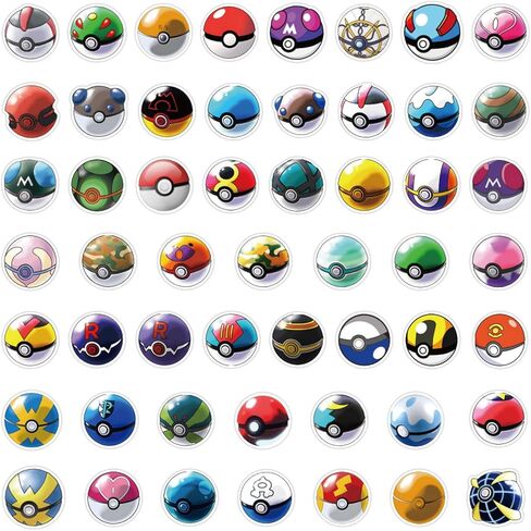 50 قطعة من ملصقات الرسوم المتحركة Monster Poke Ball Anime حزمة مختلطة، ملصق الرسوم المتحركة للمراهقين ملصقات مقاومة للماء لزجاجة المياه والكمبيوتر المحمول وخوذة لوح التزلج والجيتار (الكرة) in Kuwait