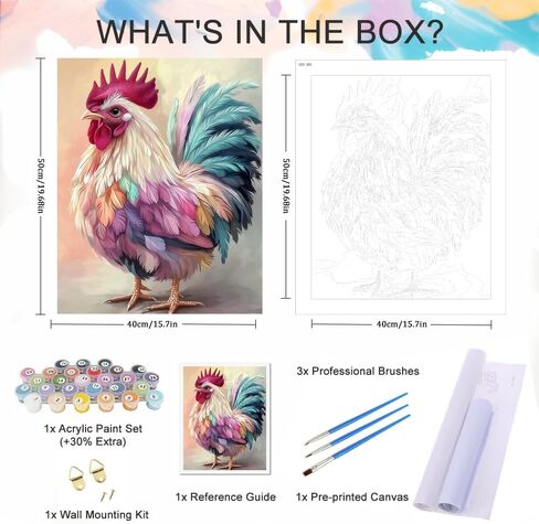 Natuyalo Paint by Numbers Kit for Adults - Colorful Rooster Adult Paint by Number Kits on Canvas Without Frame for Beginner, Animals Acrylic Painting by Numbers Kit for Gift Home Wall Decor 16x20 inch in Kuwait