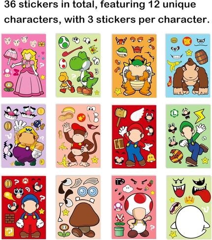 36 Pieces Make-a-Face Stickers Pack, Mixed & Matched with 12 Designed Characters (3 of Each) Stickers, Make Your Own Stickers for Kids Teens Party Decoration, Reward, Decor, Gift Idea 684 in Saudi Arabia