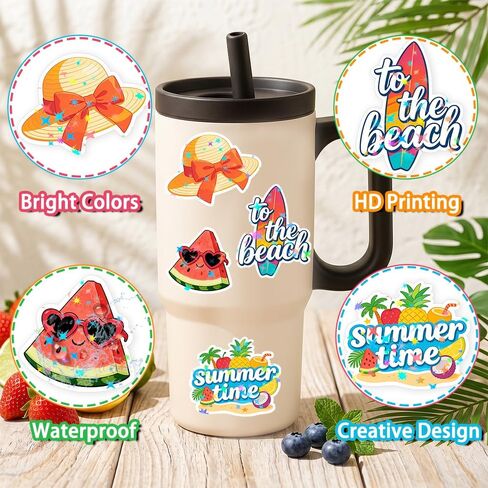 100PCS Summer Stickers for Kids-Vinyl Hawaiian Beach Glitter Stickers Pack, Waterproof Vacation Stickers for Water Bottles, Laptop, Phone, Skateboard, Cute Tropical Stickers for Teens and Girls in Saudi Arabia