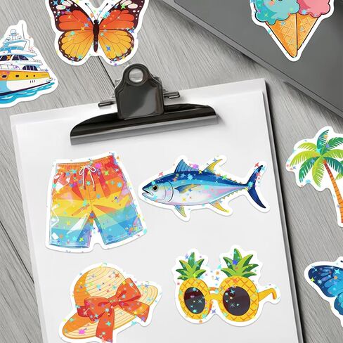 100PCS Summer Stickers for Kids-Vinyl Hawaiian Beach Glitter Stickers Pack, Waterproof Vacation Stickers for Water Bottles, Laptop, Phone, Skateboard, Cute Tropical Stickers for Teens and Girls in Saudi Arabia