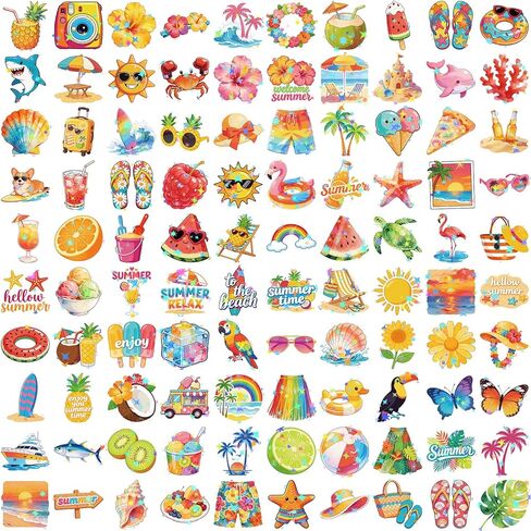 100PCS Summer Stickers for Kids-Vinyl Hawaiian Beach Glitter Stickers Pack, Waterproof Vacation Stickers for Water Bottles, Laptop, Phone, Skateboard, Cute Tropical Stickers for Teens and Girls in Saudi Arabia