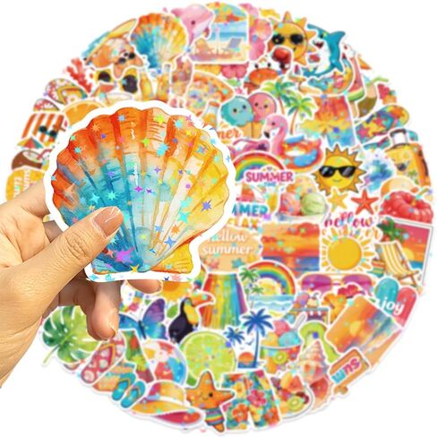 100PCS Summer Stickers for Kids-Vinyl Hawaiian Beach Glitter Stickers Pack, Waterproof Vacation Stickers for Water Bottles, Laptop, Phone, Skateboard, Cute Tropical Stickers for Teens and Girls in Saudi Arabia