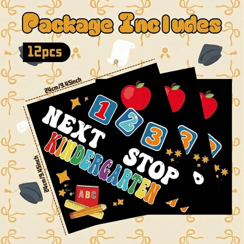Knitgrip 12 Pcs Graduation Cap Topper Craft for Kindergarten Preschool Graduation DIY Craft Next Stop Kindergarten Graduat Caps Stickers Decoration Congrats Grad Stickers Set (Black) in Kuwait
