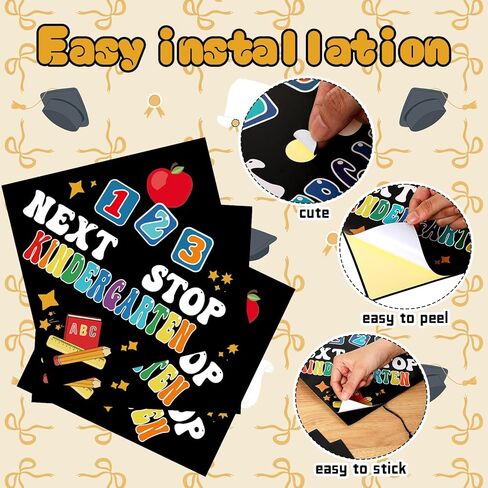 Knitgrip 12 Pcs Graduation Cap Topper Craft for Kindergarten Preschool Graduation DIY Craft Next Stop Kindergarten Graduat Caps Stickers Decoration Congrats Grad Stickers Set (Black) in Kuwait