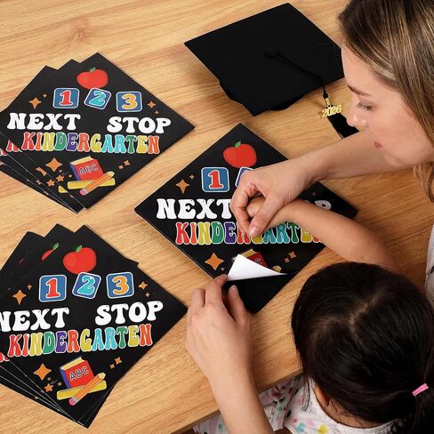 Knitgrip 12 Pcs Graduation Cap Topper Craft for Kindergarten Preschool Graduation DIY Craft Next Stop Kindergarten Graduat Caps Stickers Decoration Congrats Grad Stickers Set (Black) in Kuwait