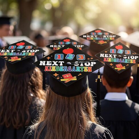 Knitgrip 12 Pcs Graduation Cap Topper Craft for Kindergarten Preschool Graduation DIY Craft Next Stop Kindergarten Graduat Caps Stickers Decoration Congrats Grad Stickers Set (Black) in Kuwait