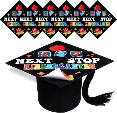 Knitgrip 12 Pcs Graduation Cap Topper Craft for Kindergarten Preschool Graduation DIY Craft Next Stop Kindergarten Graduat Caps Stickers Decoration Congrats Grad Stickers Set (Black) in Kuwait