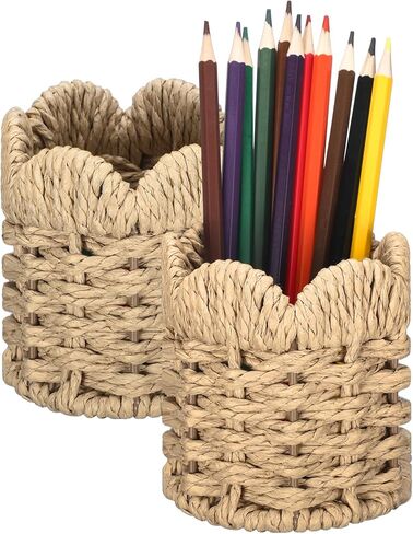 Dunzoom Coastal Theme Paper Rope Pencil Holder Decorative Scalloped Woven Pen Holder Desk Organizer Pen Container Box for Office Home Desktop Kitchen in Kuwait