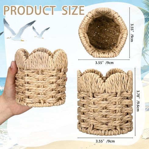 Dunzoom Coastal Theme Paper Rope Pencil Holder Decorative Scalloped Woven Pen Holder Desk Organizer Pen Container Box for Office Home Desktop Kitchen in Kuwait