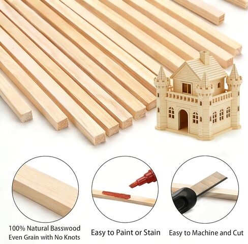 Square Wooden Dowels, Basswood Sticks, 100PCS, 1/8" X 1/8" X 12", Square Dowels Perfect for DIY Projects, Crafts, Art Projects in Saudi Arabia