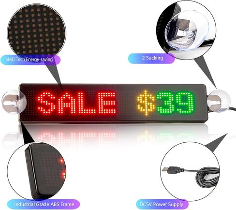 تطبيق لوحة رسائل LED للتمرير LED للسيارة قابل للبرمجة للسيارة والمتجر والمتجر (أخضر) in Saudi Arabia