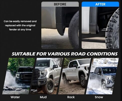 Mud Flap Delete Compatible with 2025 2024 2023 2022 2021 2020 2019 GMC Sierra 1500 2WD/4WD |Front & Rear Mud Flaps for GMC Sierra 1500 Accessories,Heavy Duty ABS,Black in Saudi Arabia