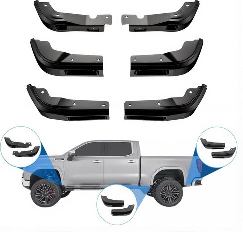 Mud Flap Delete Compatible with 2025 2024 2023 2022 2021 2020 2019 GMC Sierra 1500 2WD/4WD |Front & Rear Mud Flaps for GMC Sierra 1500 Accessories,Heavy Duty ABS,Black in Saudi Arabia
