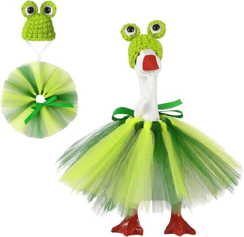 7 Inch Goose Outfits, Frog Themed Desk Goose Costume with Adjustable Green Tutu Dress and Crown, Festive Home Decor Accessory for Porch Displays and Cosplay Events in Kuwait