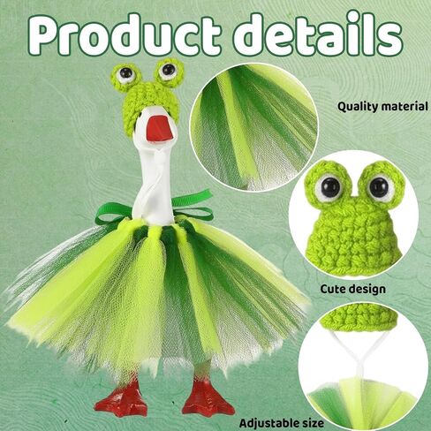 7 Inch Goose Outfits, Frog Themed Desk Goose Costume with Adjustable Green Tutu Dress and Crown, Festive Home Decor Accessory for Porch Displays and Cosplay Events in Kuwait