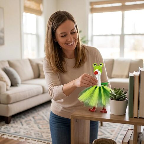 7 Inch Goose Outfits, Frog Themed Desk Goose Costume with Adjustable Green Tutu Dress and Crown, Festive Home Decor Accessory for Porch Displays and Cosplay Events in Kuwait