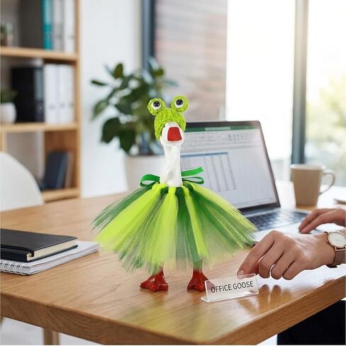 7 Inch Goose Outfits, Frog Themed Desk Goose Costume with Adjustable Green Tutu Dress and Crown, Festive Home Decor Accessory for Porch Displays and Cosplay Events in Kuwait