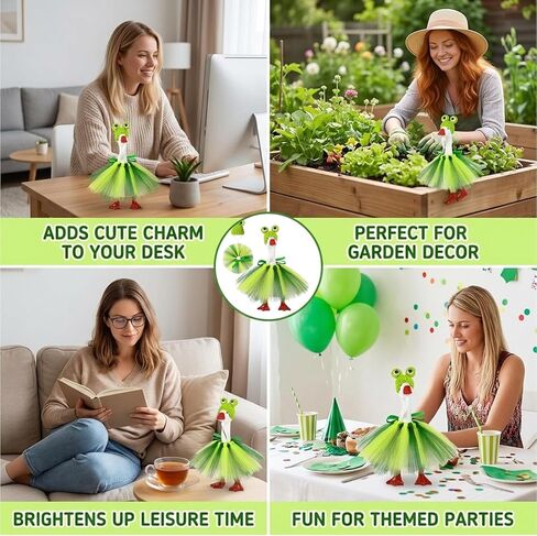7 Inch Goose Outfits, Frog Themed Desk Goose Costume with Adjustable Green Tutu Dress and Crown, Festive Home Decor Accessory for Porch Displays and Cosplay Events in Kuwait