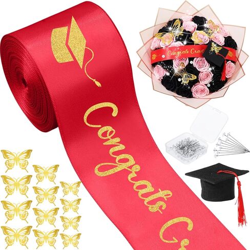 Zeyune 114 جهاز كمبيوتر شخصى 2026 DIY باقة التخرج مجموعة الشريط الأزرق مع بريق الذهب Congrats Grad قبعات التخرج الصغيرة مع شرابة الذهب فراشة ديكور دبابيس الماس للخريجين DIY زهرة هدية in Kuwait